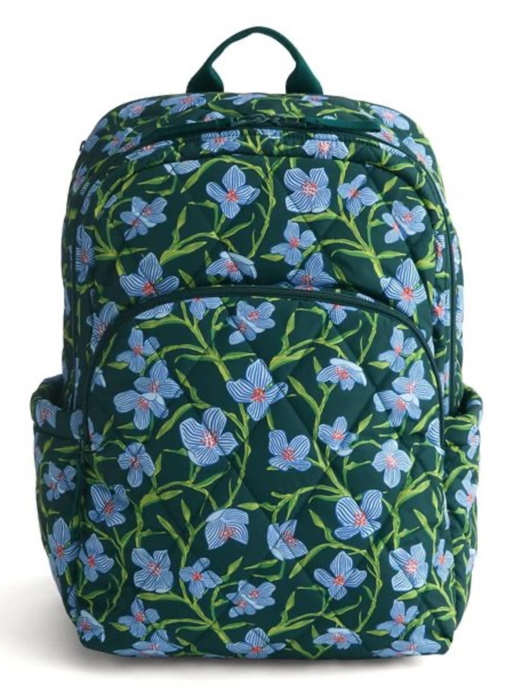 Vera Bradley Dark Green Backpack with Light Blue Floral Print